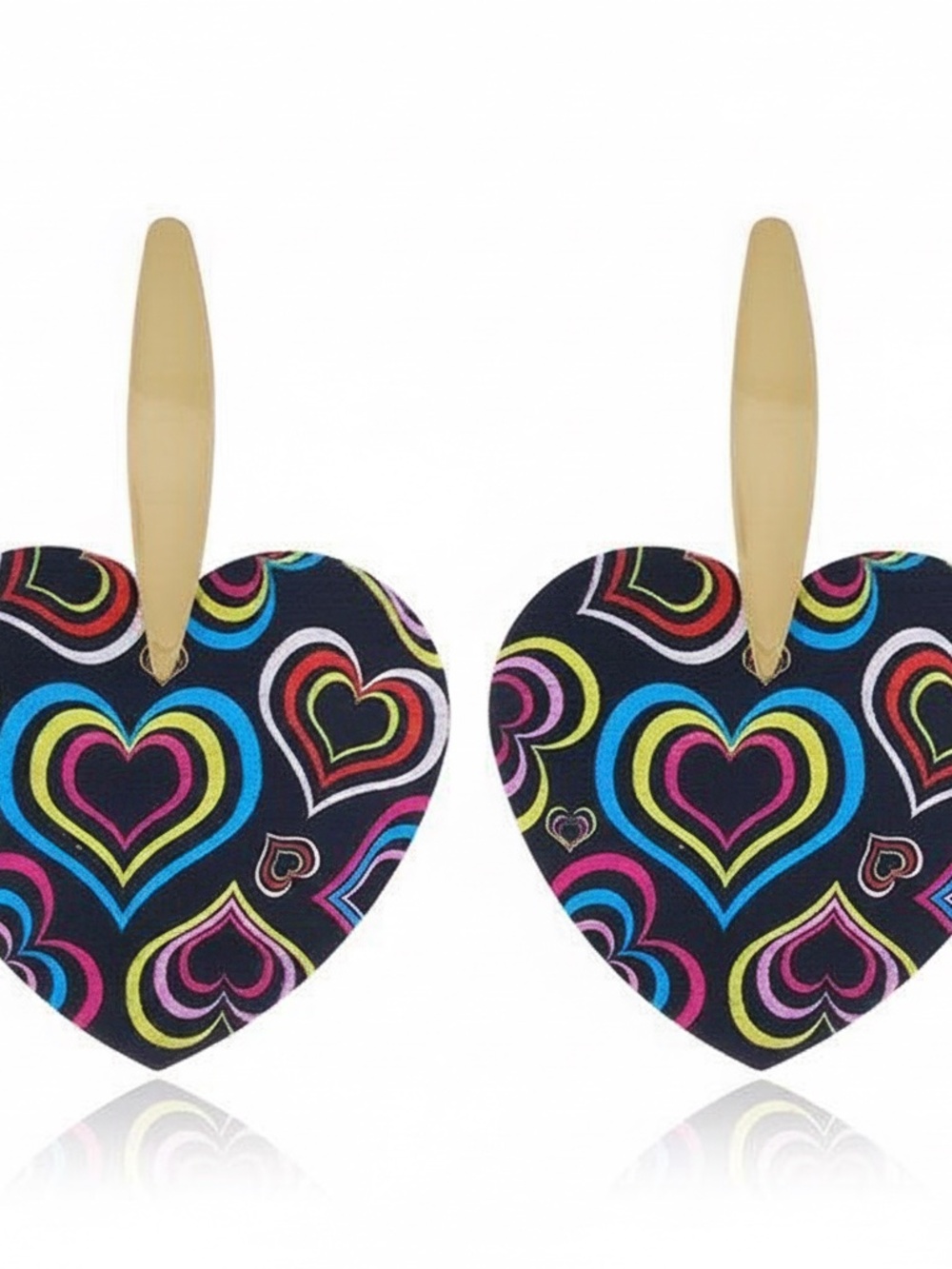 Womens Multi Colored Heart Earrings with Gold Post Stem - Picture 2 of 4